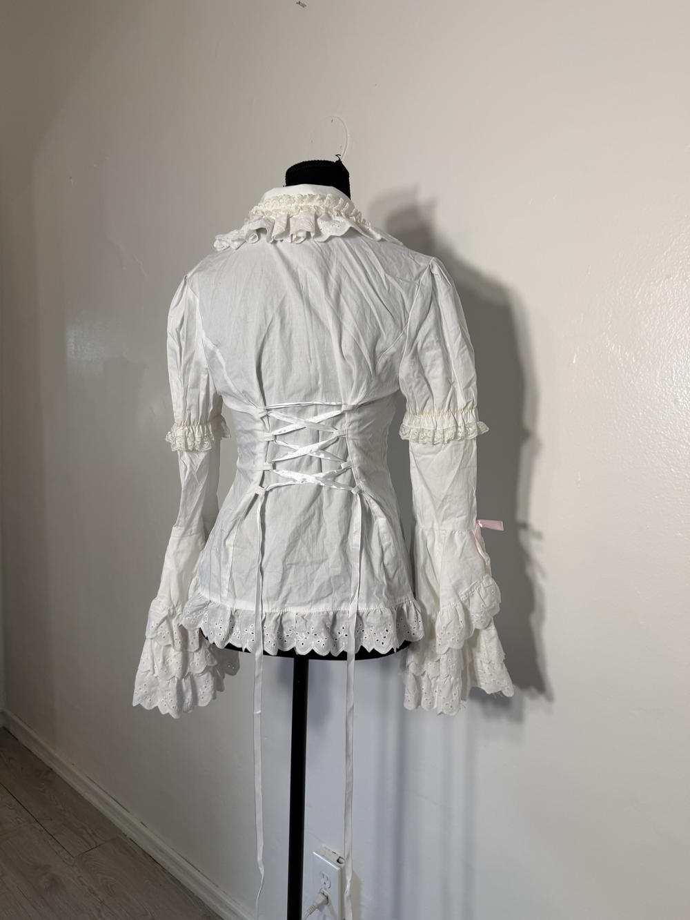 Victorian-Inspired Ruffled White Women's Blouse - Picture 11 of 14